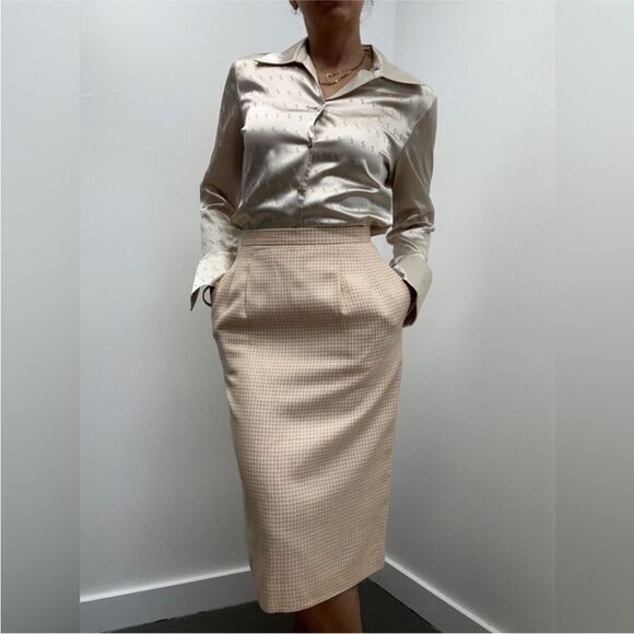 RARE Christian Dior 80's Vintage Pink Houndstooth Two Piece Skirt Blazer Set S - Picture 6 of 15